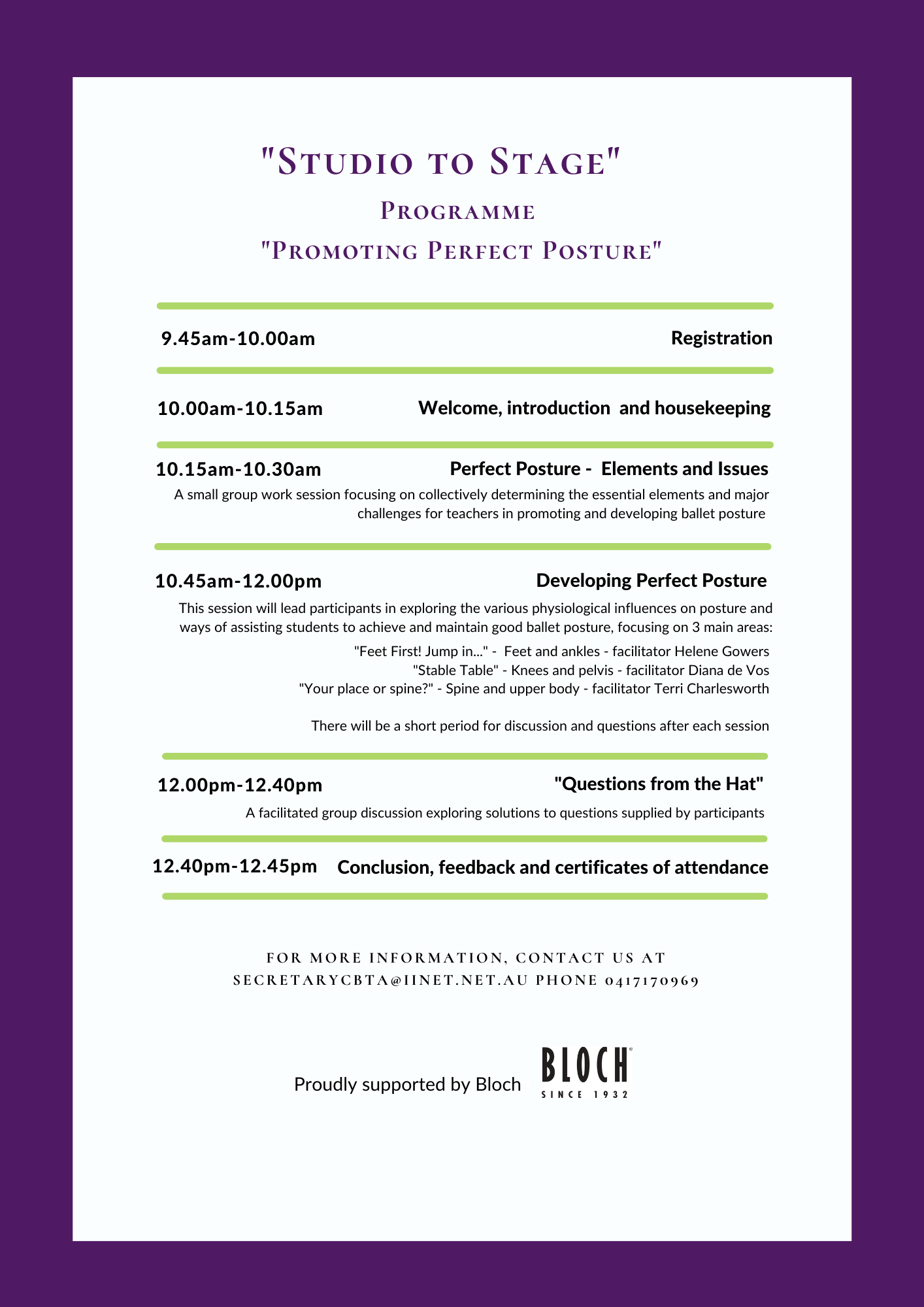 “Studio to Stage” Session 2 – Promoting Perfect Posture”